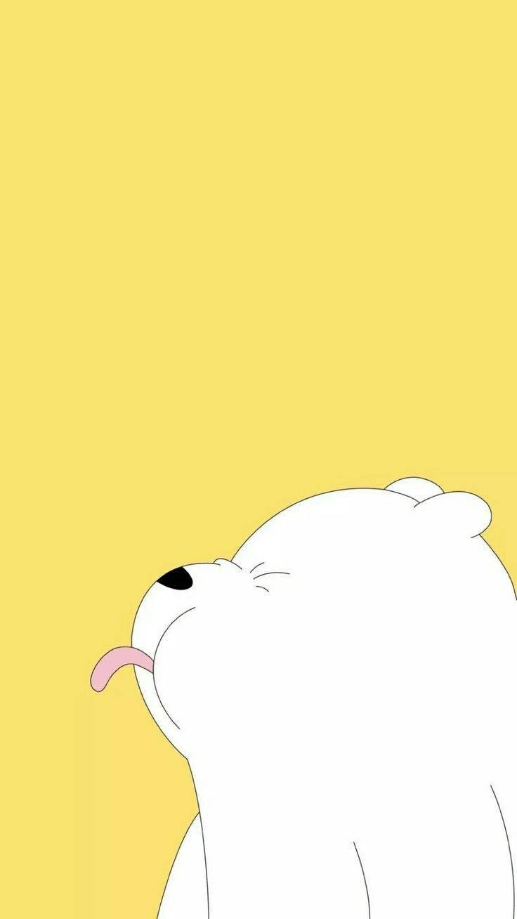 We Bare Bears 桌布 壁紙 — 一隻白色卡通熊伸出舌頭，閉上眼睛，背景為純黃色。