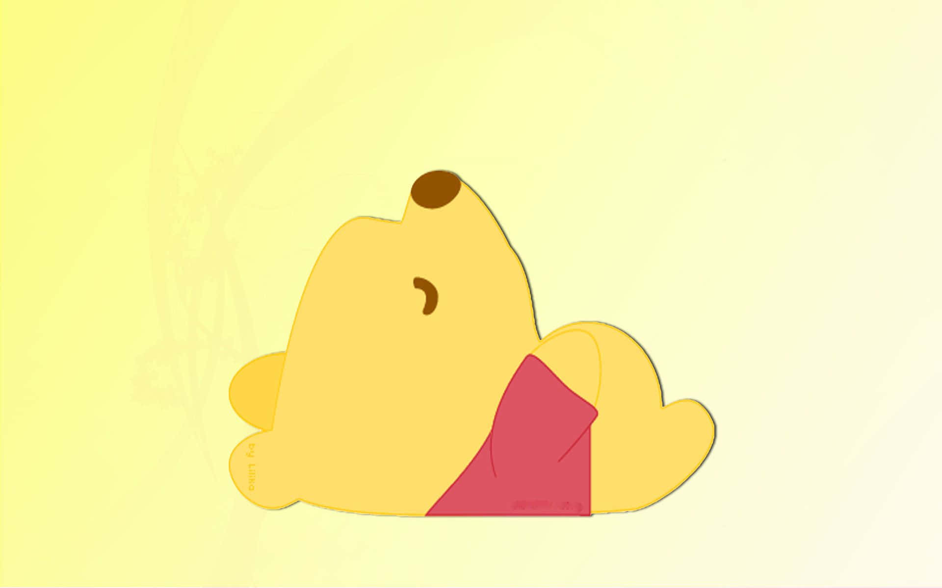 Kawaii Bear 桌布 壁紙 — 一隻穿著紅色襯衫的簡約黃色卡通熊，在柔和的黃色漸變背景上平靜地休息。