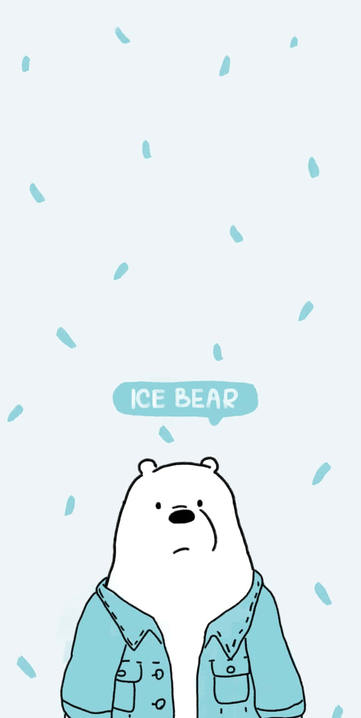 Cartoon Polar Bear 桌布 壁紙 — 一隻穿著藍色外套的卡通北極熊站在飄落的雪花下，有一個寫著 ice bear 的對話氣泡。