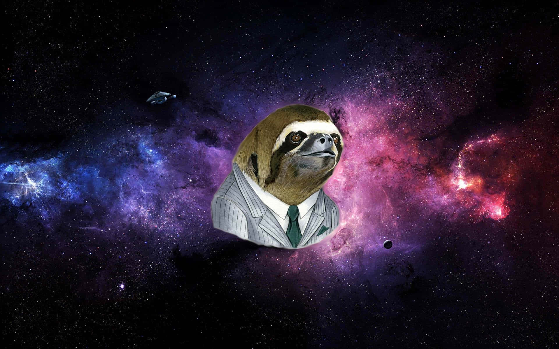 一隻穿著西裝的樹懶在太空 壁紙