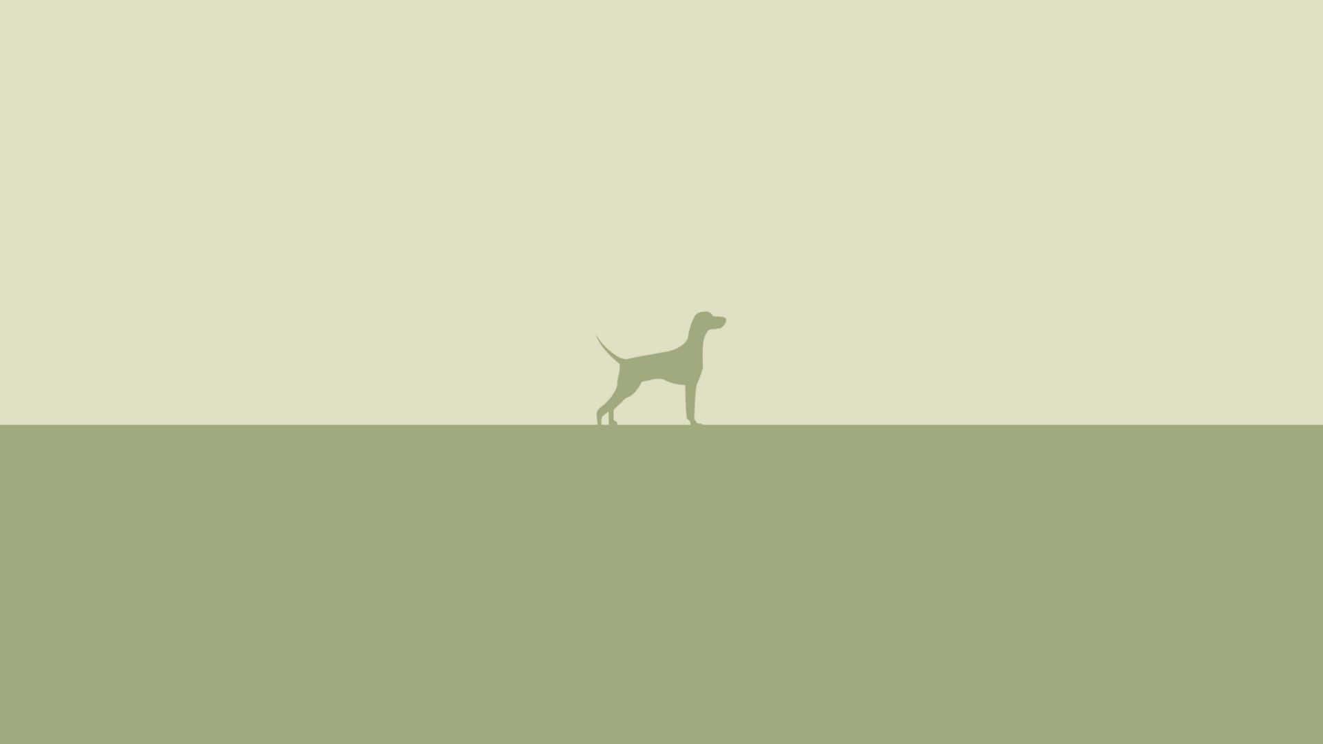 Minimalist Animal 桌布 壁紙 — 一隻站立狗嘅極簡剪影，背景係雙色橄欖綠。