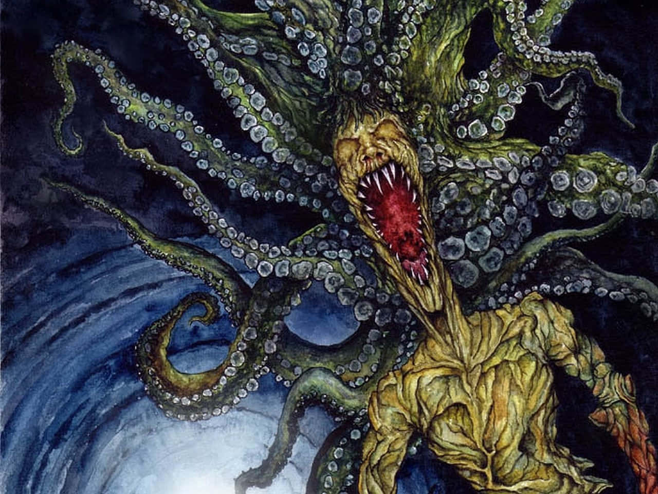 一隻章魚伸出觸手的畫作 壁紙