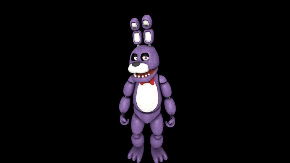 Bonnie The Bunny 桌布 壁紙 — 一隻紫色嘅電子兔仔，有四隻眼同紅色蝴蝶結，企喺黑色背景前面。