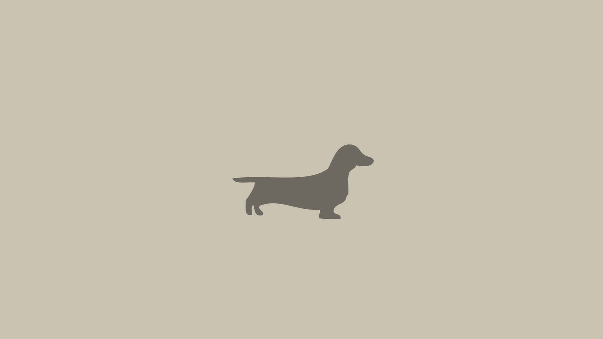 dachshund 桌布 壁紙 — 一隻臘腸狗的簡約灰色剪影，居中站立在純色米色背景上。