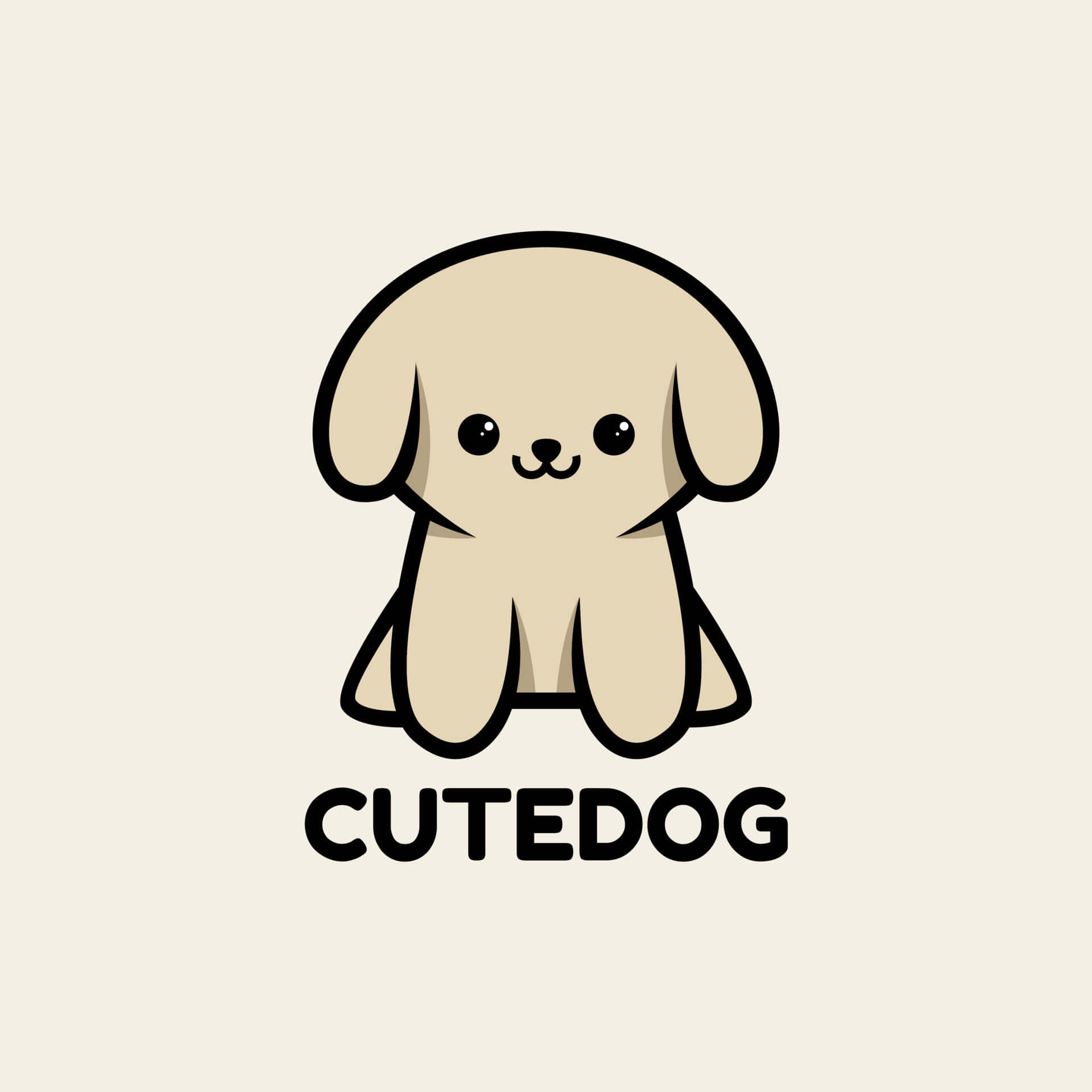一隻簡單卡通小狗，有大眼睛和垂耳，標有 'CUTEDOG'。