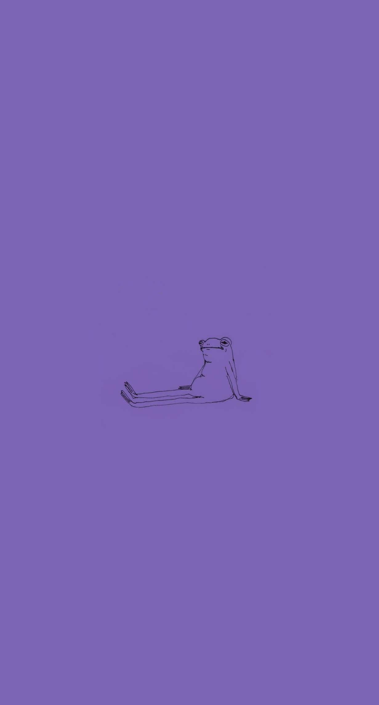 Aesthetic Frog 桌布 壁紙 — 一隻青蛙獨自坐在純紫色背景上的極簡線條畫。