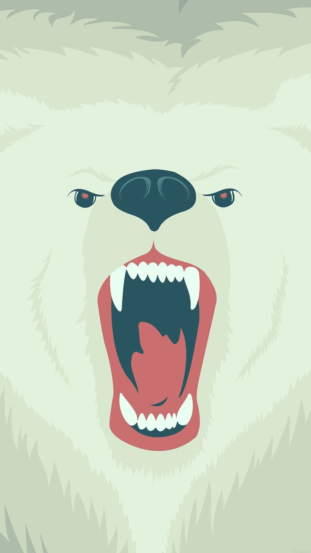 Cartoon Polar Bear 桌布 壁紙 — 一隻風格化的北極熊在淺綠色背景上張牙露齒，眼神兇猛地咆哮。