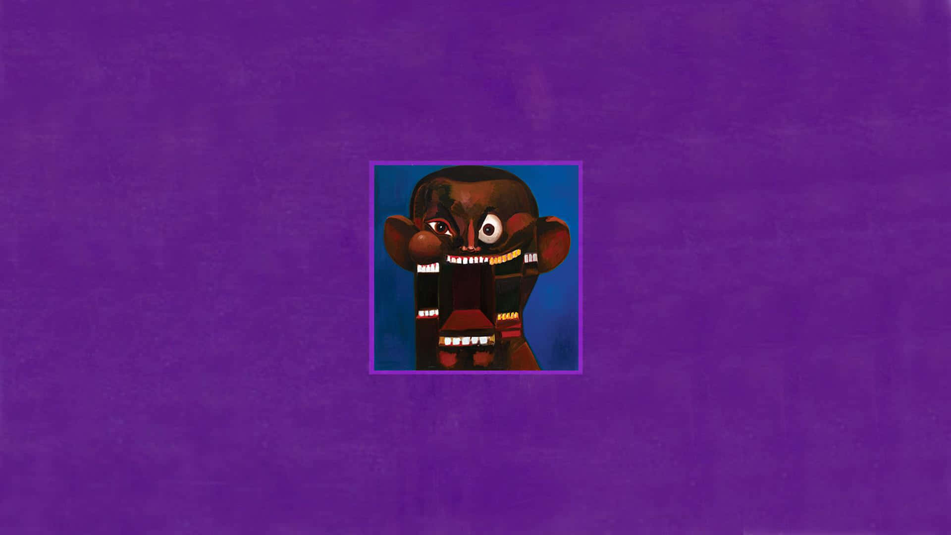 Lil Uzi Vert 桌布 壁紙 — 一隻風格化的卡通猴子，有著誇張的牙齒和一隻大眼睛，從紫色紋理背景中凝視著。