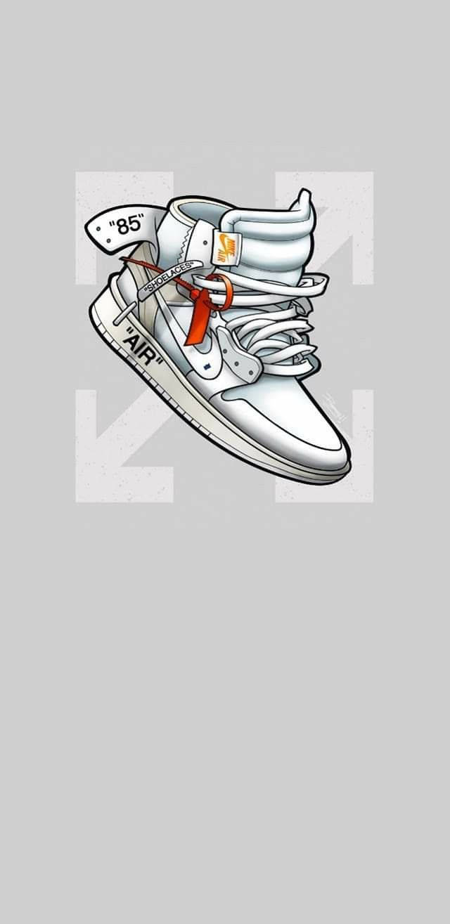 Nike iPhone 桌布 壁紙 — 一雙帶有紅色鞋帶和「AIR」品牌標誌的白色高筒運動鞋，在柔和的灰色背景上浮現。