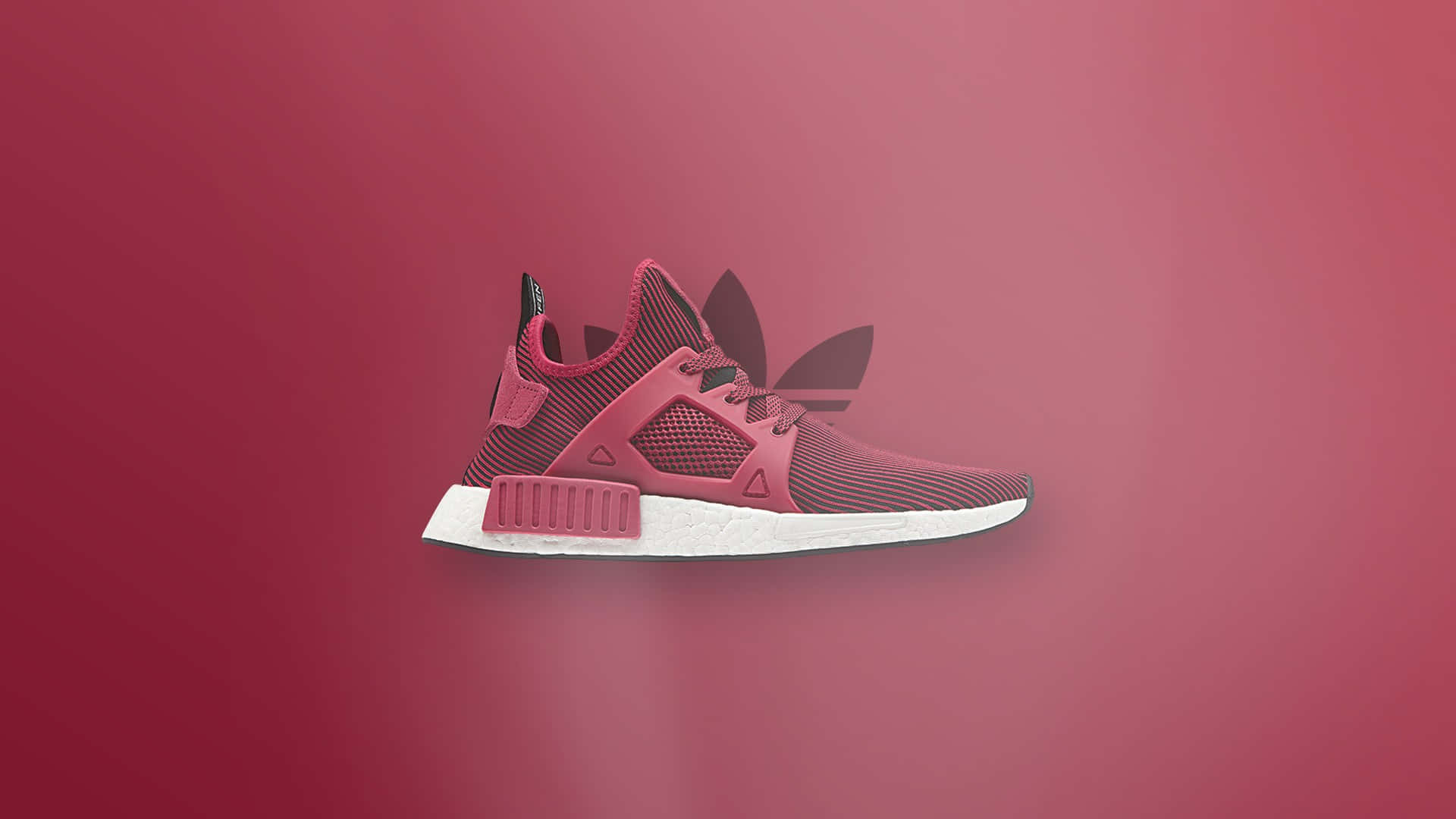 Pink Shoes 桌布 壁紙 — 一雙時尚的粉紅色Adidas運動鞋配白色鞋底，在漸變棗紅色背景上漂浮。