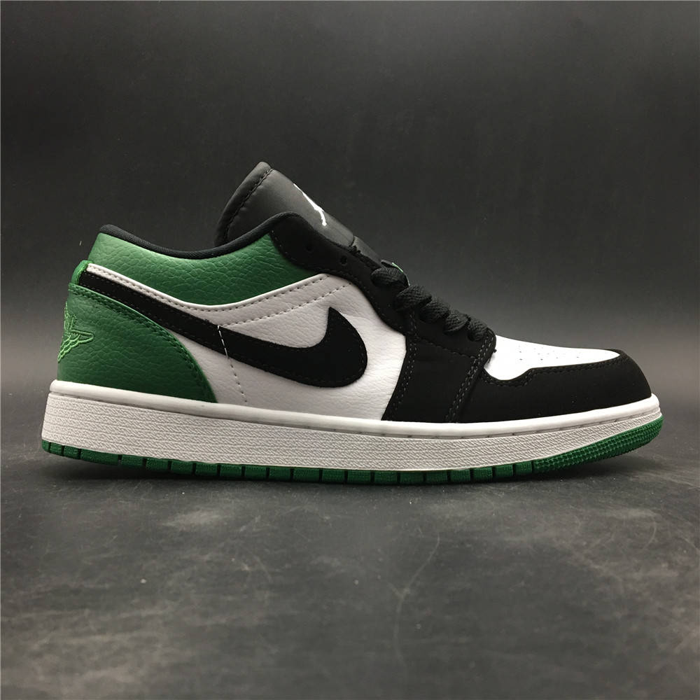 Nike Air Jordan 1 桌布 壁紙 — 一雙時尚的黑色、白色和鮮綠色 Jordan 1 運動鞋，以側面輪廓展示在深色紋理背景前。
