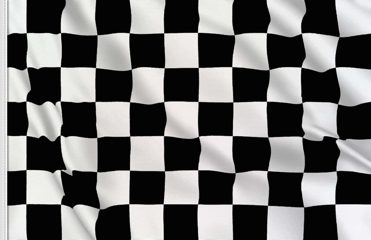 Chequered Flag 桌布 壁紙 — 一面動態的黑白格仔賽車旗在風中飄揚，布料摺痕清晰，對比鮮明。