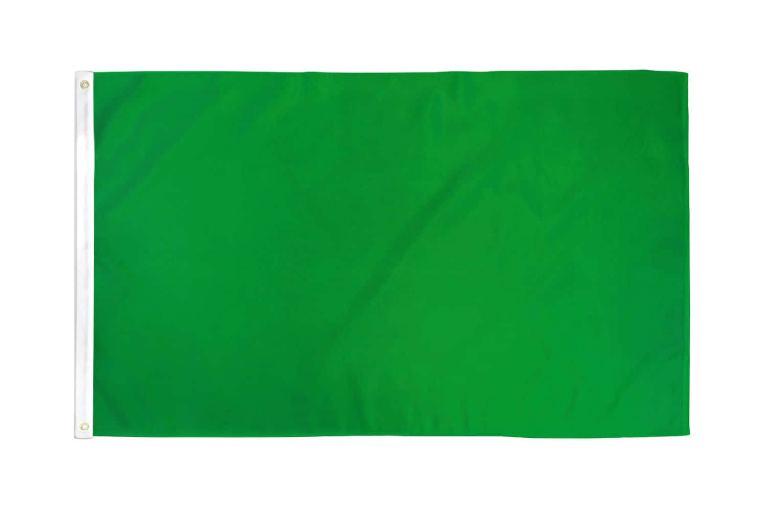 Solid Green 桌布 壁紙 — 一面純綠色旗幟，帶有白色袖套和金屬扣眼，平掛在白色背景上。