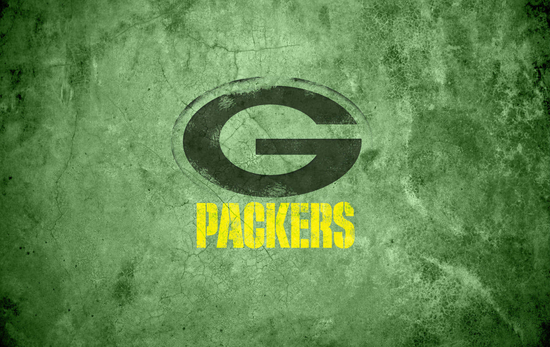 在裂紋牆壁背景上的綠色Packers標誌，帶有黃色文字。 — 綠灣包裝工 GIF 壁紙