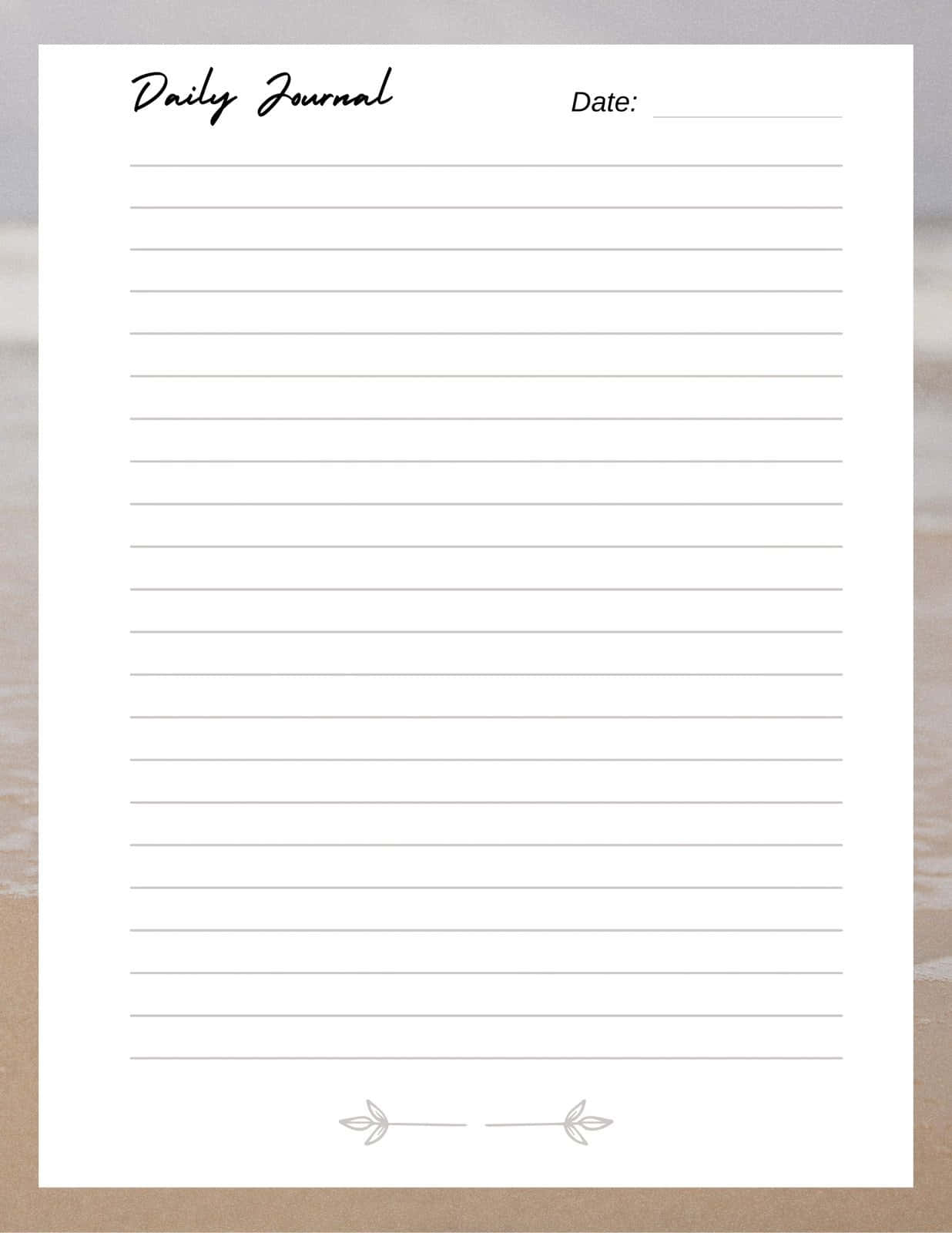 Diary 桌布 壁紙 — 一頁整潔的橫線日記頁面，帶有優雅的手寫標題和精緻的葉子圖案，背景為有紋理的米色。