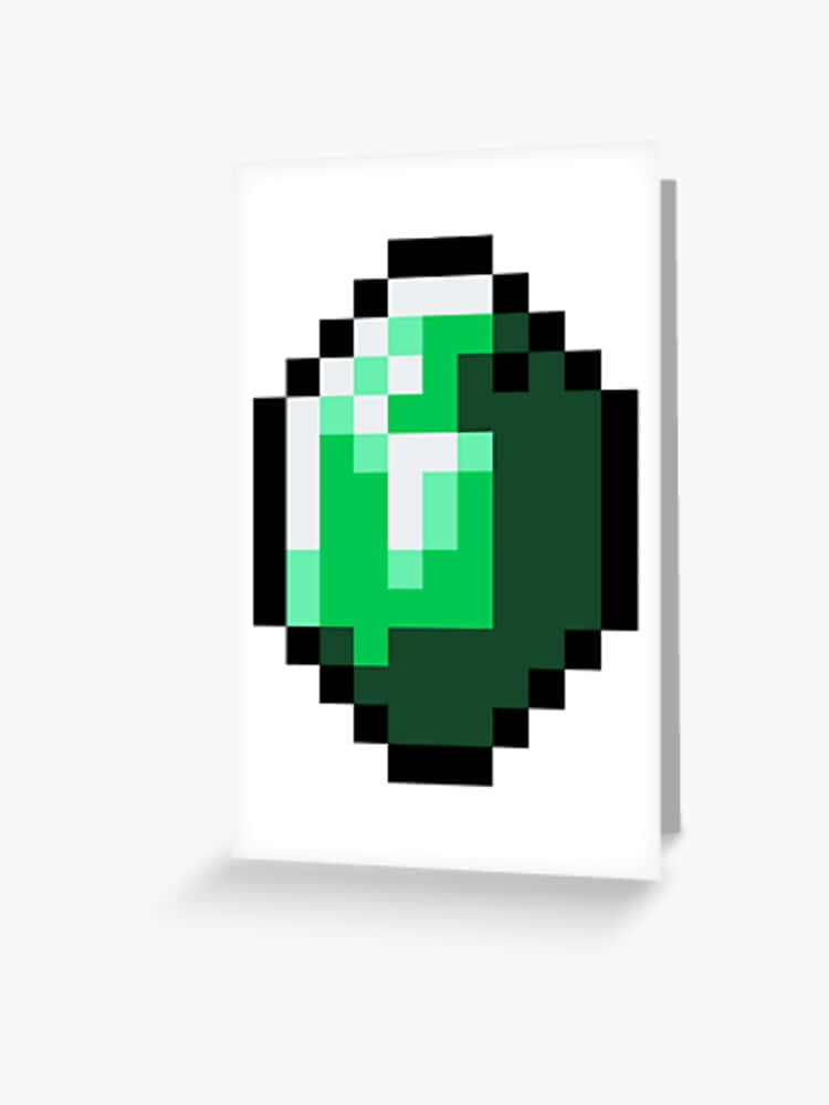 Minecraft Emeralds 桌布 壁紙 — 一顆像素化的綠色寶石，帶有黑色輪廓和白色高光，以復古電子遊戲風格呈現。