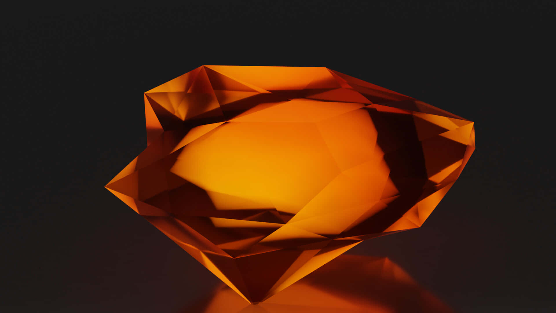Soul Stone 桌布 壁紙 — 一顆切割橙色的寶石在深色背景下散發溫暖的光芒，帶有柔和的光線反射。