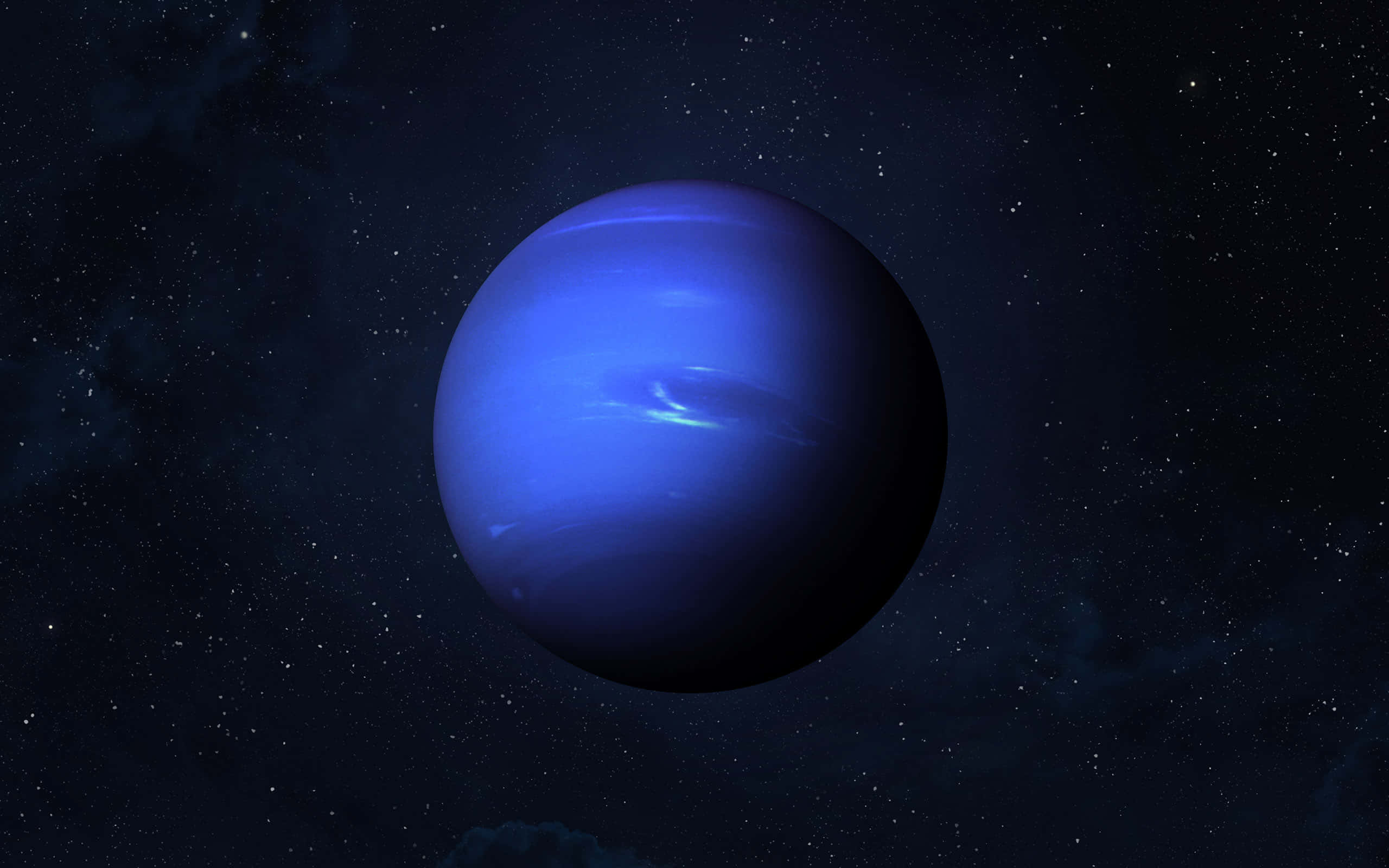 Uranus 桌布 壁紙 — 一顆帶有漩渦雲層的鮮豔藍色行星，在繁星點點的宇宙背景下靜靜漂浮。