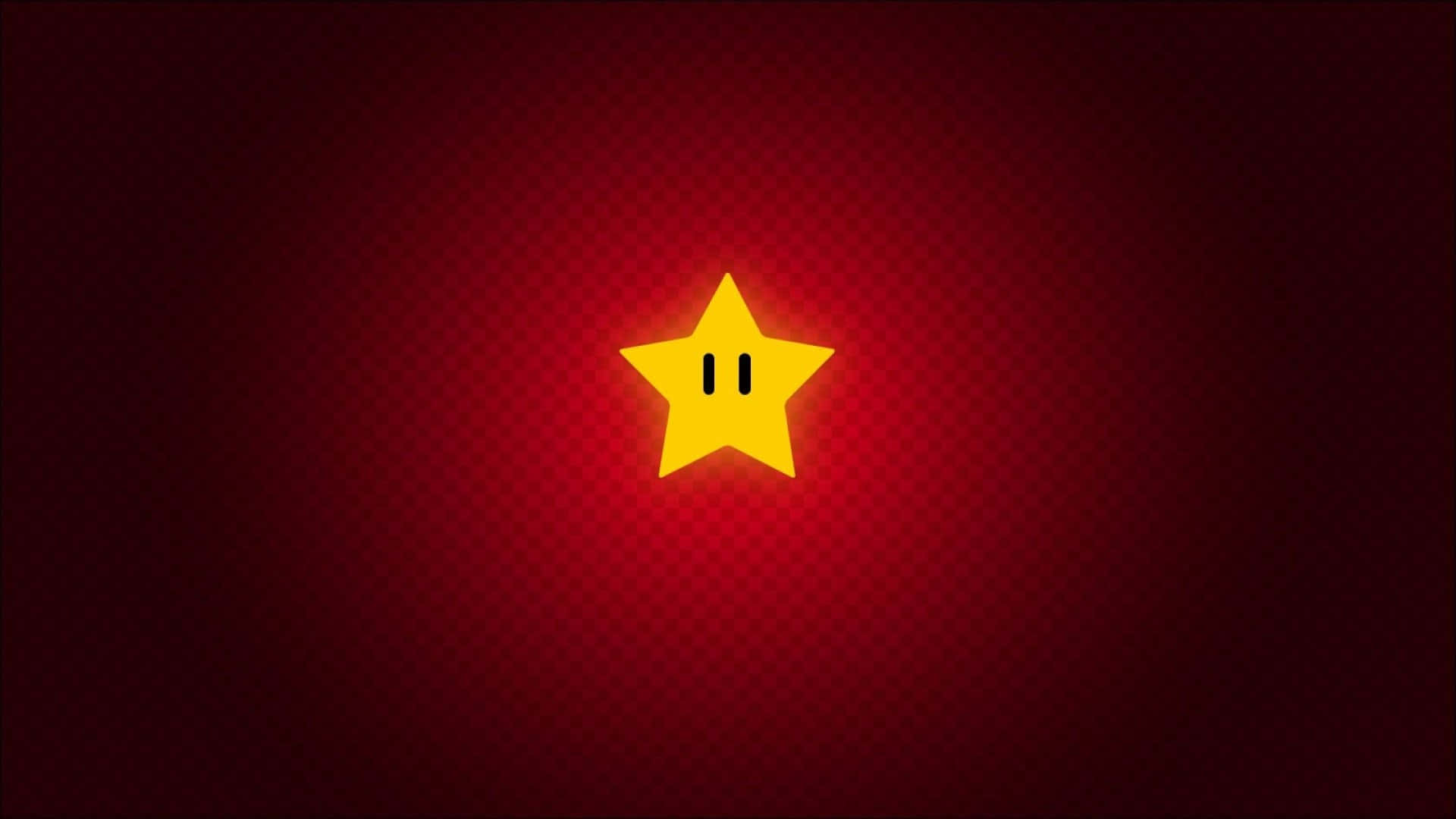Retro Gaming 桌布 壁紙 — 一顆發光的黃色星星，有兩隻黑色的眼睛，位於帶有微妙鑽石圖案的漸變紅色背景中央。