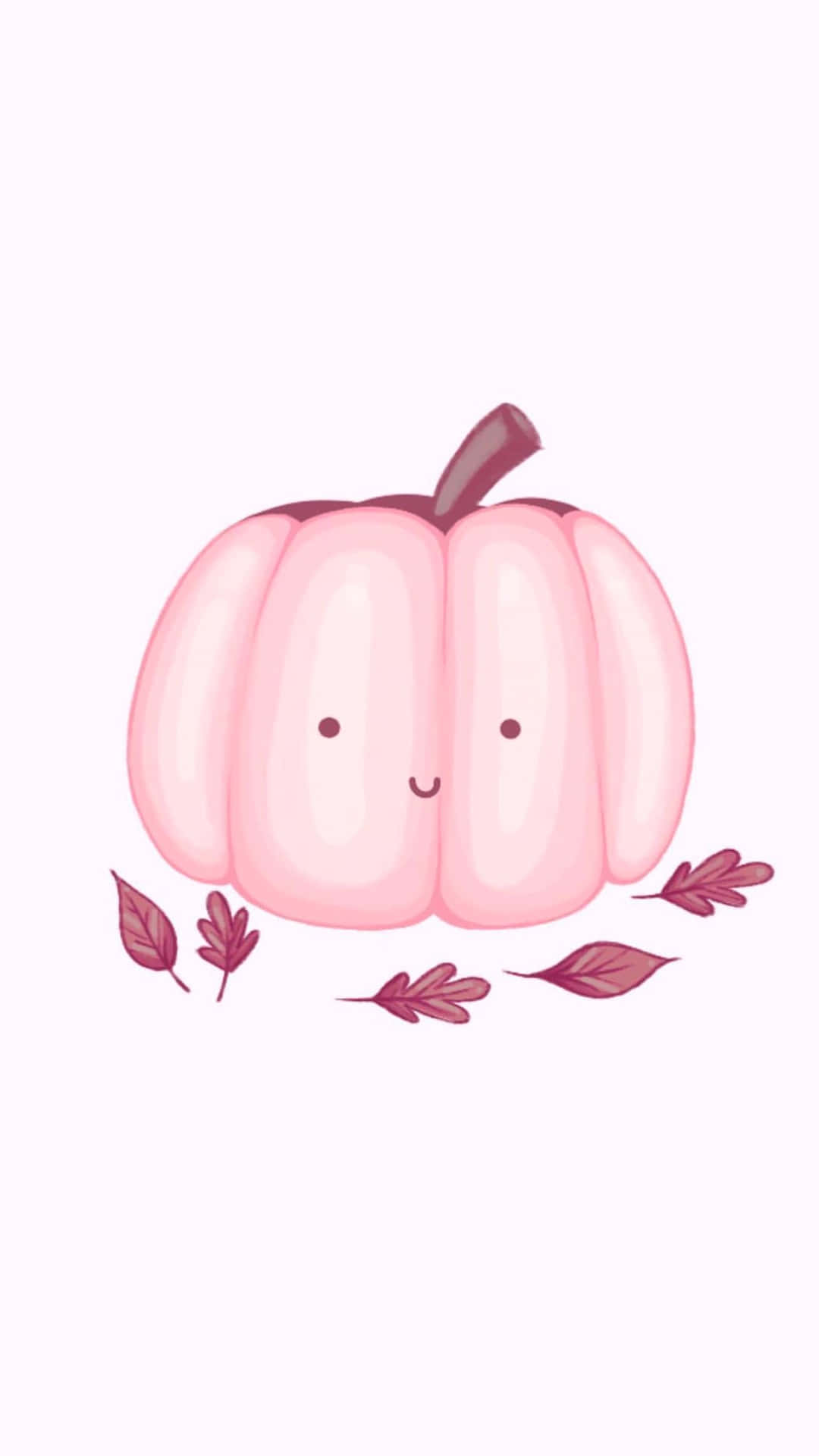 一個帶有微笑和紫色葉子的粉紅色卡通南瓜。