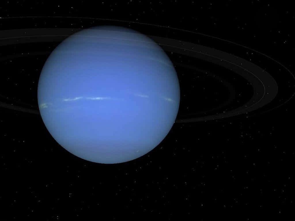 Neptune 桌布 壁紙 — 一顆鮮豔的藍色行星帶有微弱的環，在深空的星場中閃耀。