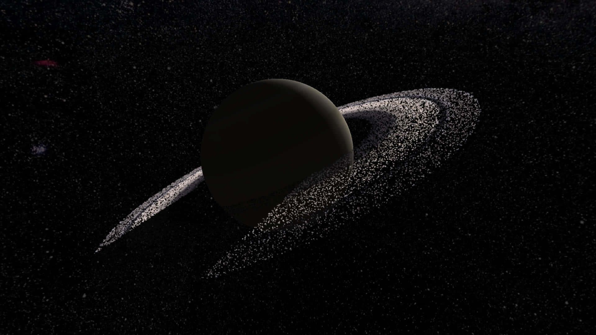 土星 桌布 壁紙 — 一顆黑暗行星帶著明亮、有紋理的環系統，在佈滿星辰的宇宙虛空中發光。