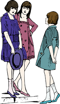 三位女性站立對話插畫