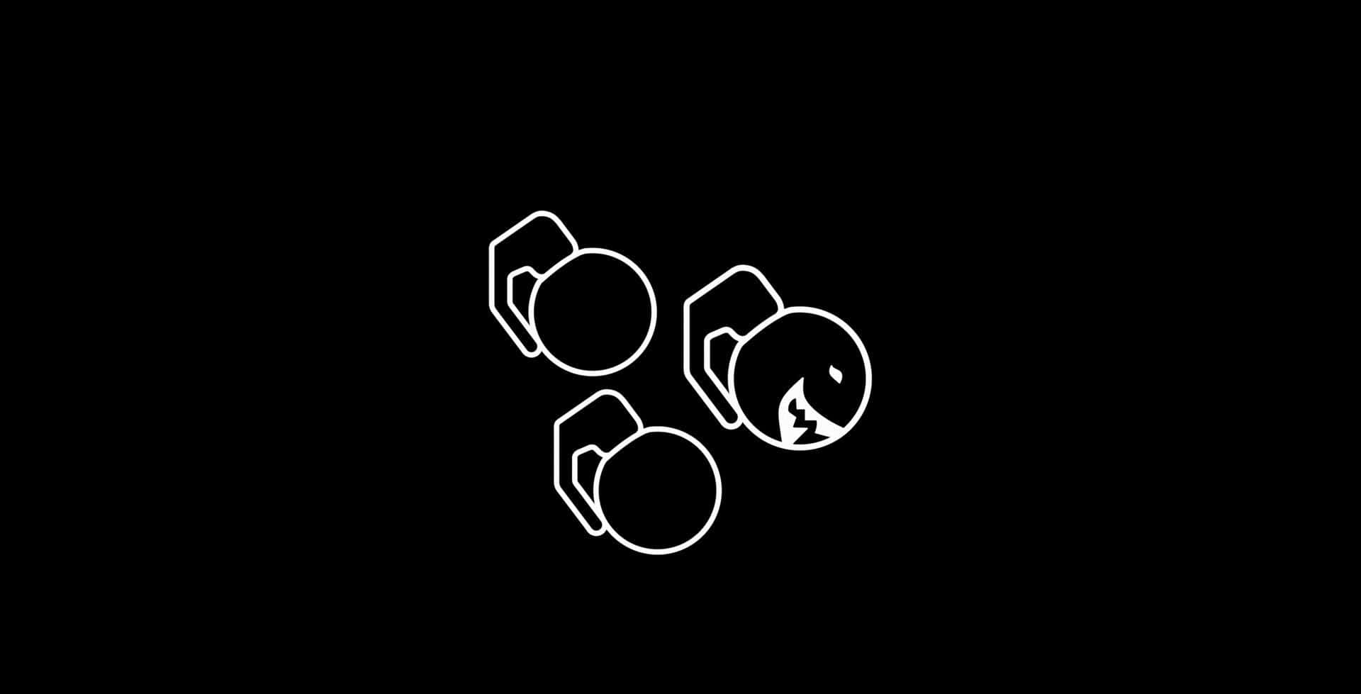 Rainbow Six Siege Fuze 桌布 壁紙 — 三個極簡白色線條啞鈴漂浮在純黑背景上，其中一個帶有鋸齒狀裂紋。