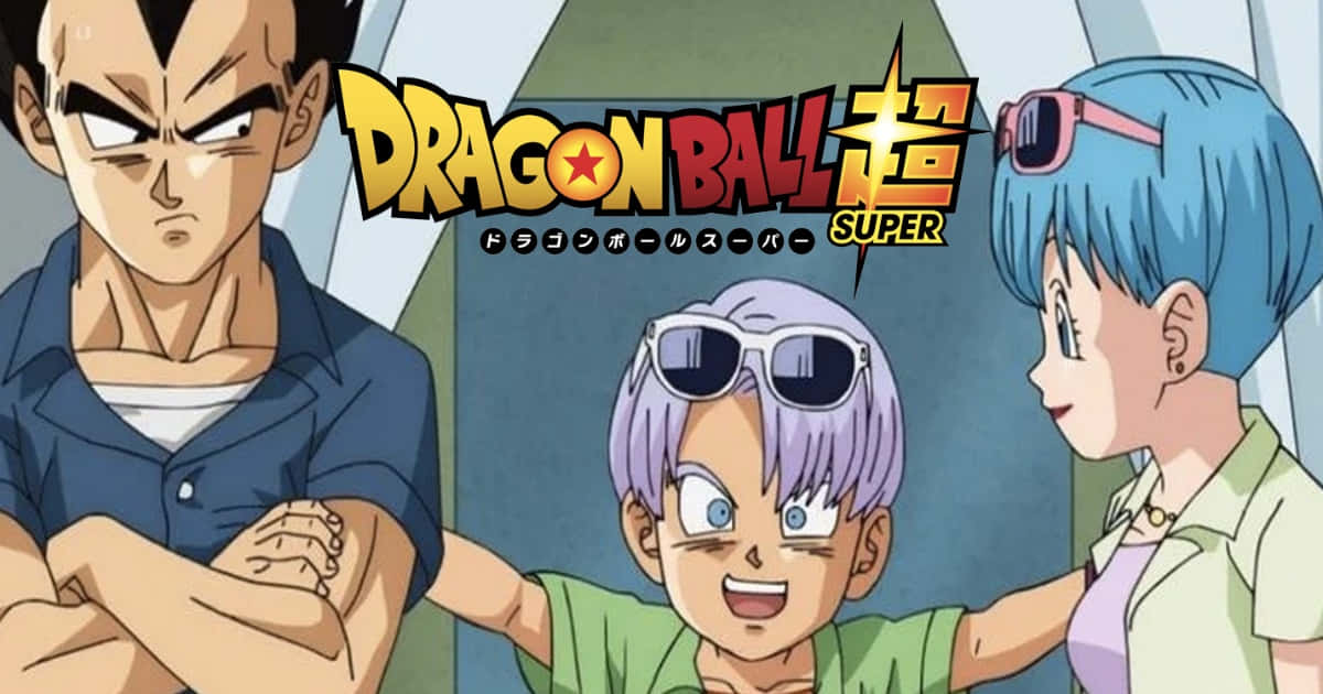 Vegeta's Family 桌布 壁紙 — 三個龍珠超角色在風格化的標題背景前自信地擺姿勢，色彩大膽，表情動感。