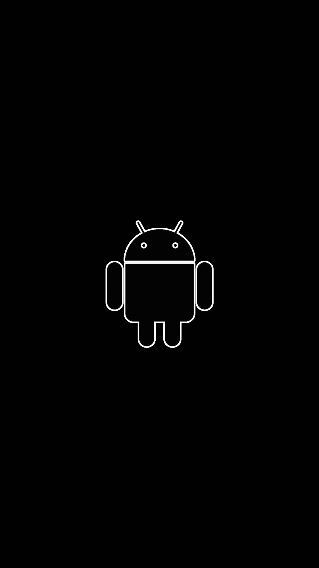 黑色背景上的白色 Android 機械人圖示