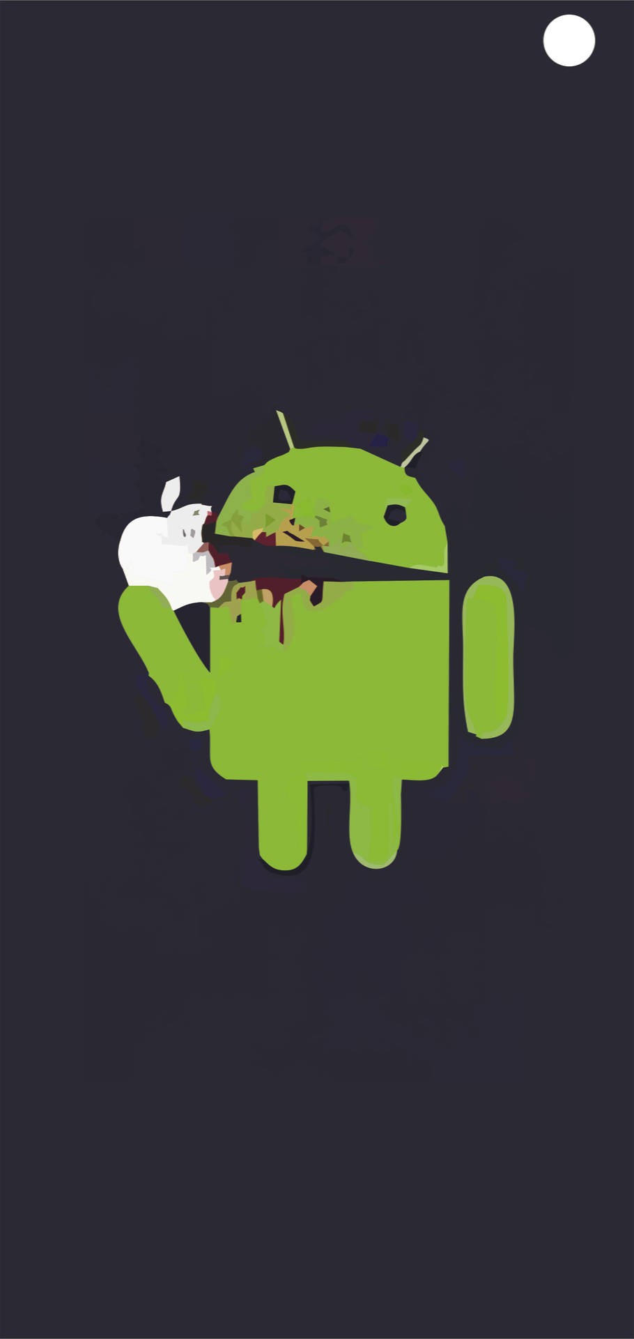 綠色Android吉祥物被刀刺中，手持Apple標誌。