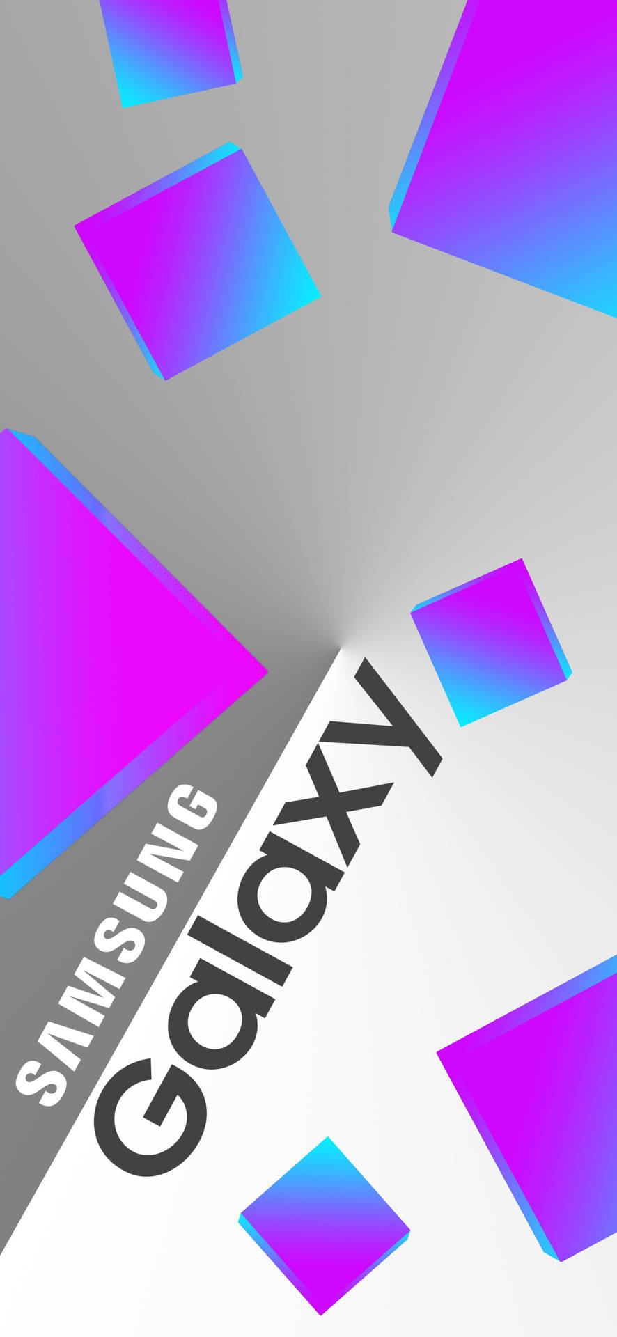 在乾淨背景上帶有Samsung Galaxy標誌的漂浮彩色立方體