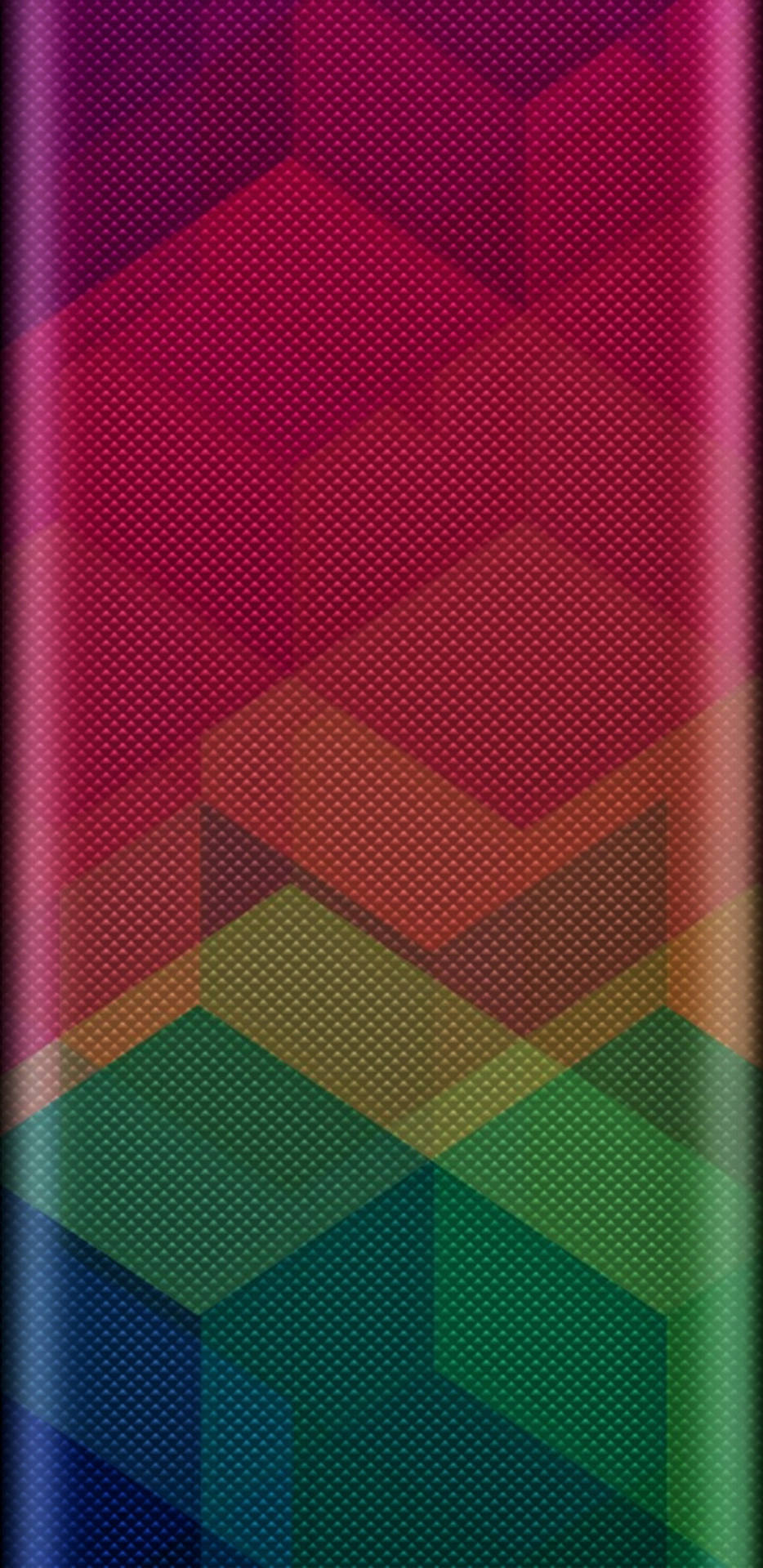 帶有漸變彩虹色調和點狀紋理的抽象彩色六邊形圖案。