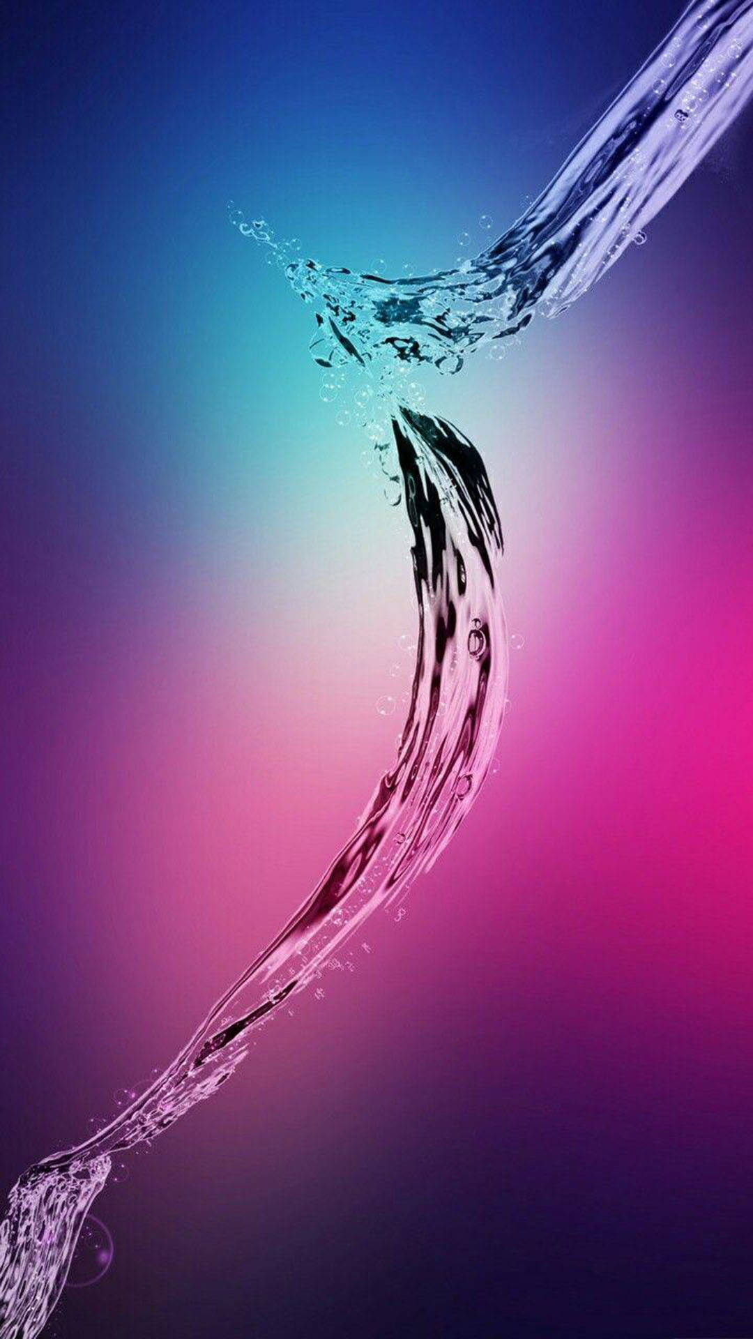 三星手機 水彩藝術 壁紙 — 動態水流優雅地彎曲，映襯著從藍色到洋紅色的鮮豔漸變。