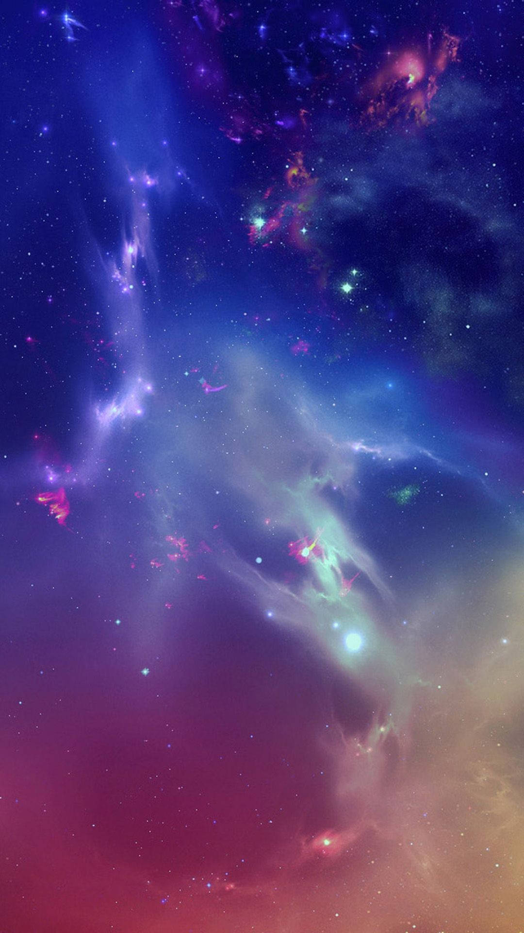 三星手機冷色星雲壁紙 壁紙 — 充滿活力的宇宙星雲在深藍、紫色和粉紅色中旋轉，映襯著星場。