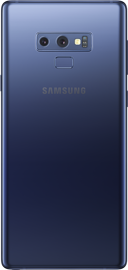 三星手機後置雙鏡頭設計 壁紙 — 近距離拍攝時尚藍色 Samsung 智能手機背面，配備雙鏡頭和指紋感應器。