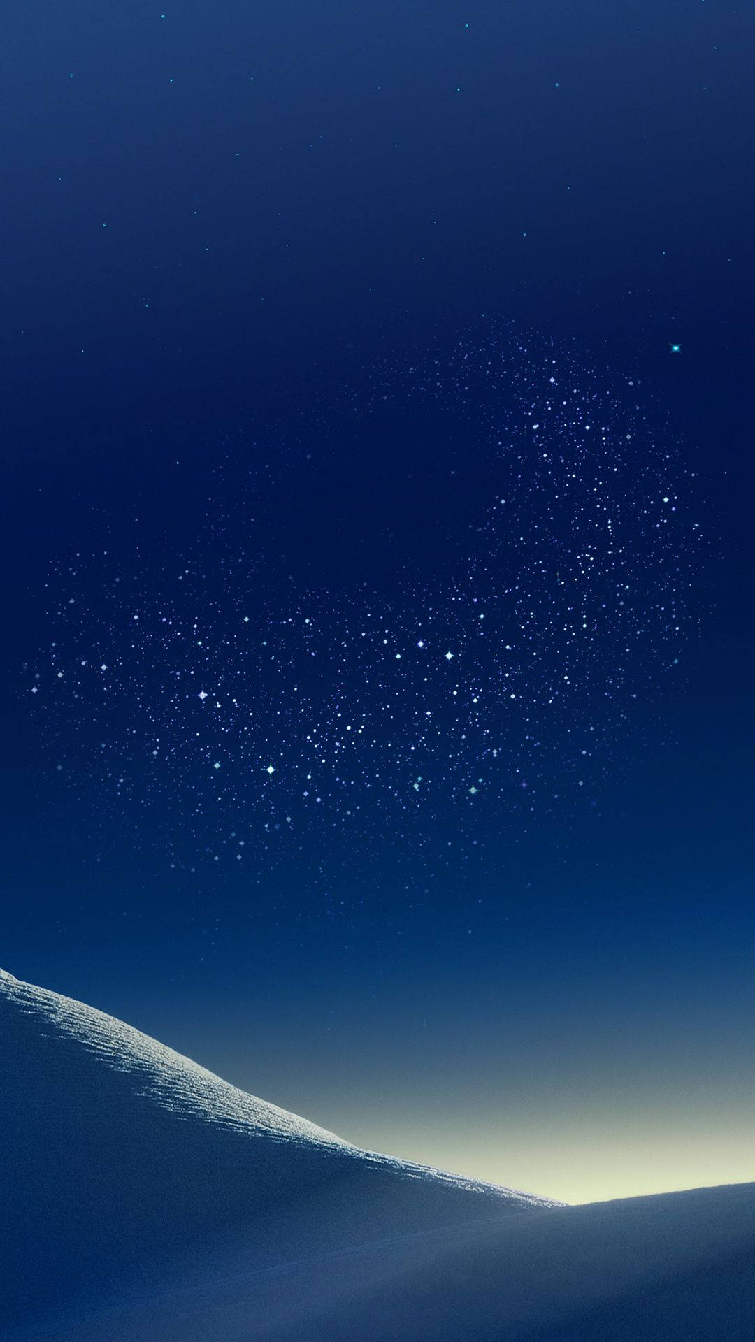 三星手機雪山暮色壁紙 壁紙 — 一條被雪覆蓋的山脊在深藍色夜空下彎曲，夜空佈滿閃爍的星星。