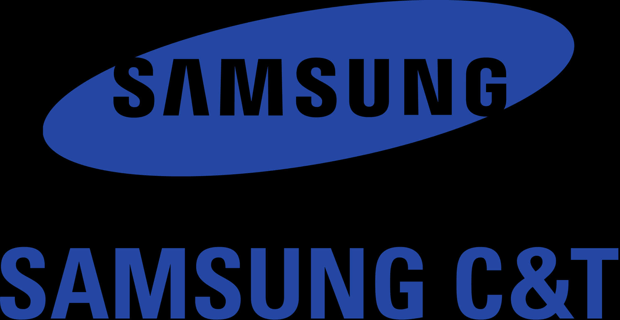 三星標誌比較 壁紙 — Samsung C&T 標誌，以粗體藍色和黑色文字顯示在純黑色背景上。