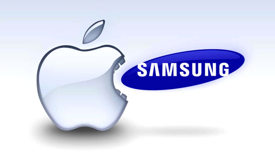 Apple和Samsung標誌在淺色背景上重疊