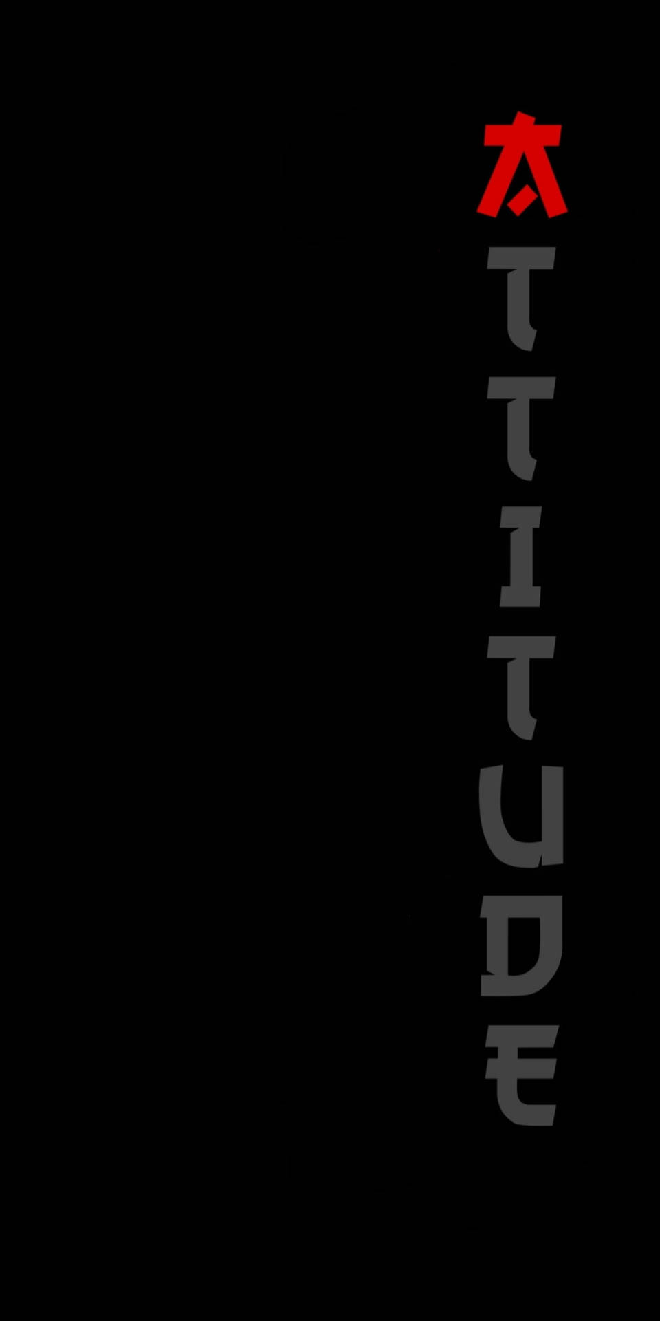 黑色背景上，帶有紅色星星的垂直文字 attitude