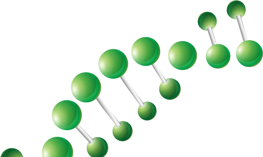 三維分子結構插畫 壁紙 — 一個帶有白色鍵的發光綠色分子結構，在黑色背景上對角線螺旋排列。