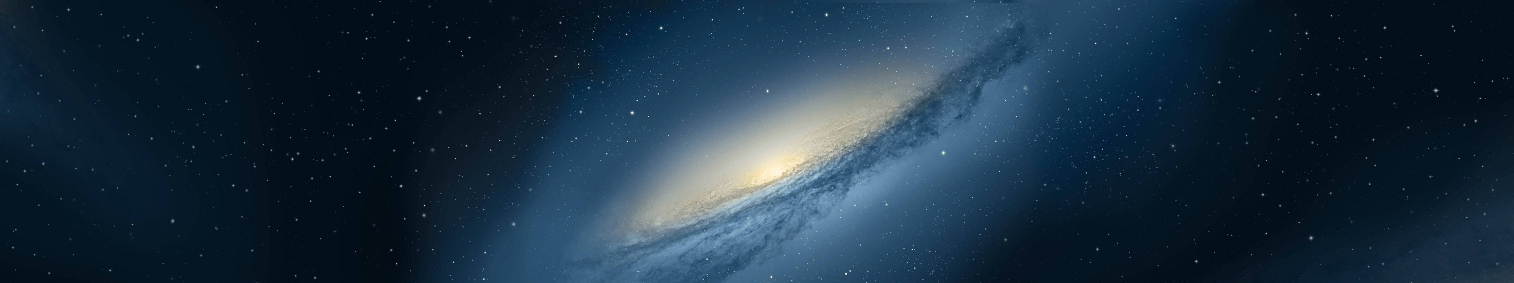 一個在深藍色太空中帶有發光核心和星空的螺旋星系。