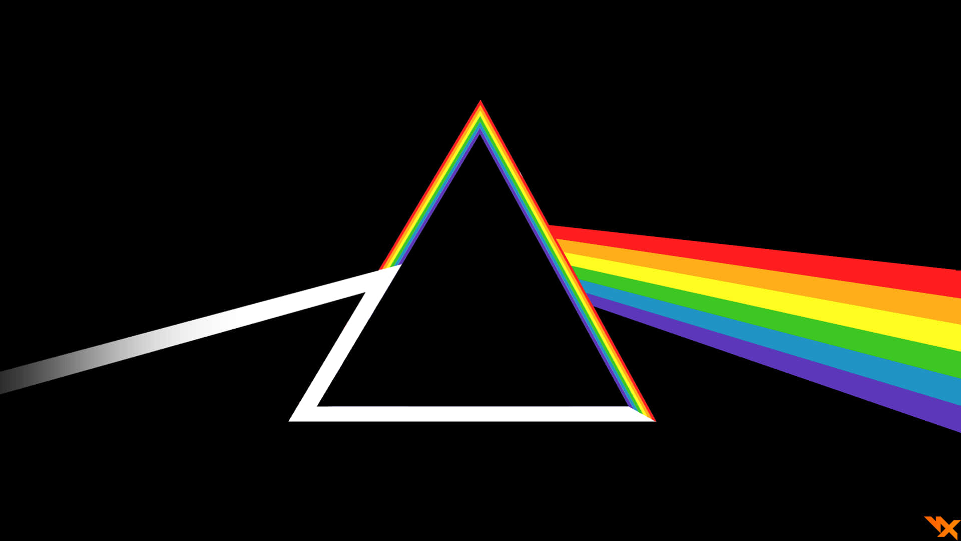 一道白色光束通過黑色三角形在黑色背景上折射成彩虹。 — 驕傲 GIF 壁紙