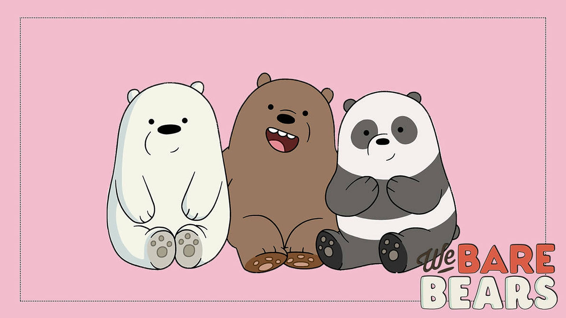 三隻卡通熊與標題 We Bare Bears 坐在一起。