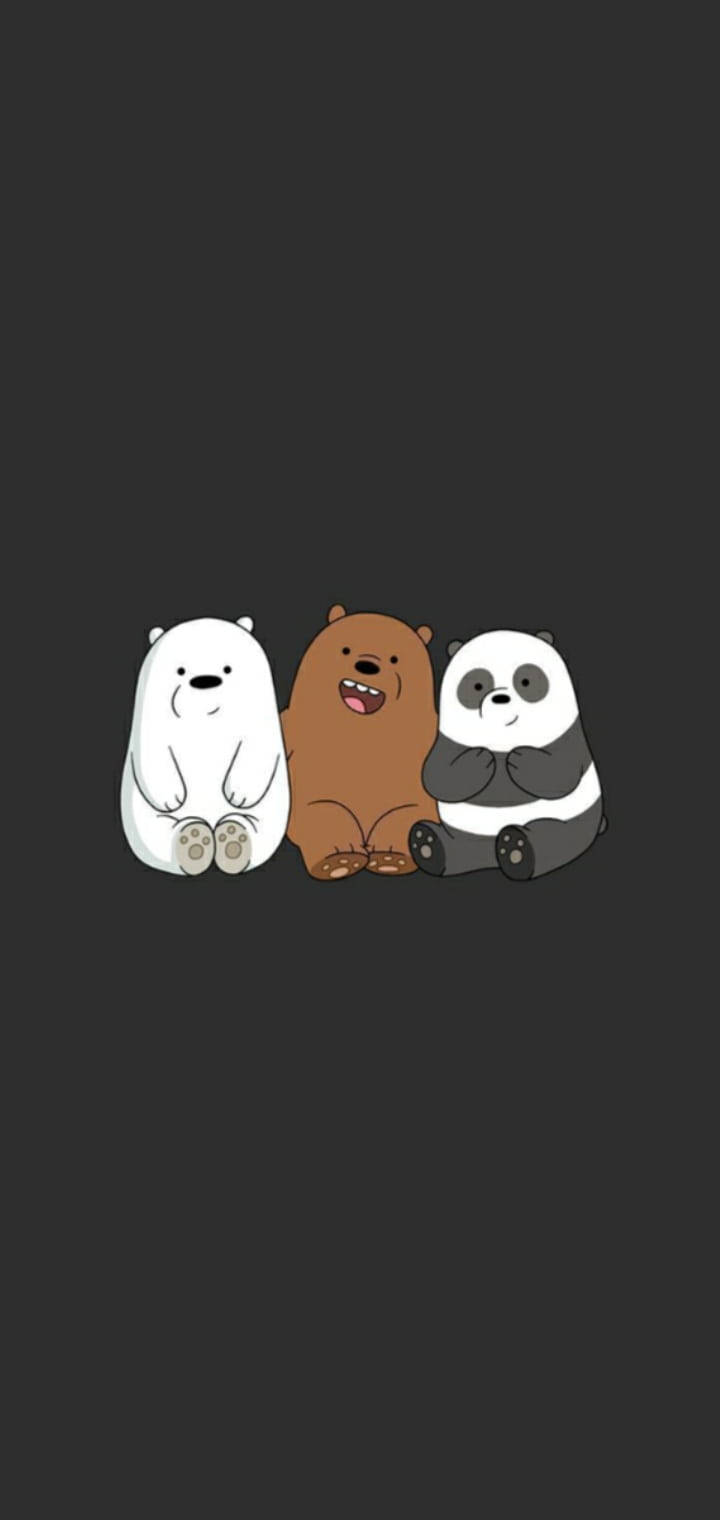 We Bare Bears 桌布 壁紙 — 三隻卡通熊並排坐在深色背景上，表情簡單，細節極少。