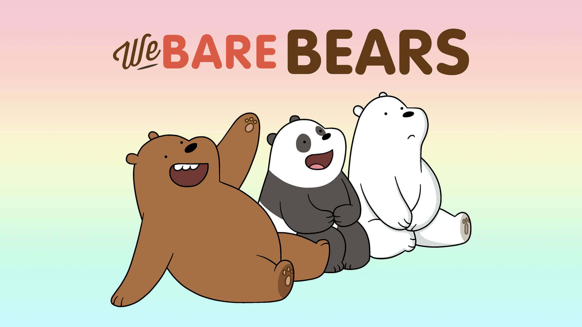 We Bare Bears 桌布 壁紙 — 三隻卡通熊仔一齊坐喺柔和漸變色天空前面，上面有標題 We Bare Bears。