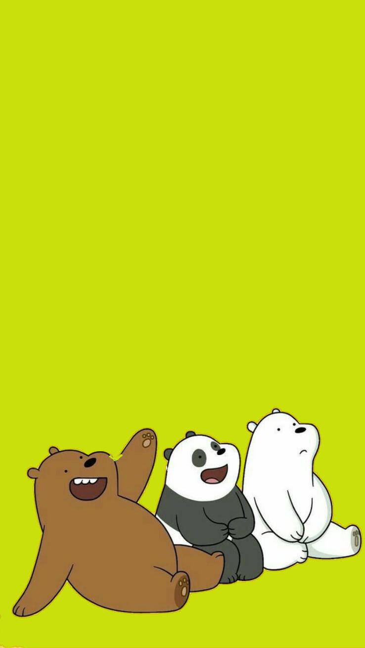 We Bare Bears 桌布 壁紙 — 三隻卡通熊坐在明亮的青檸綠色背景上，表情愉快。