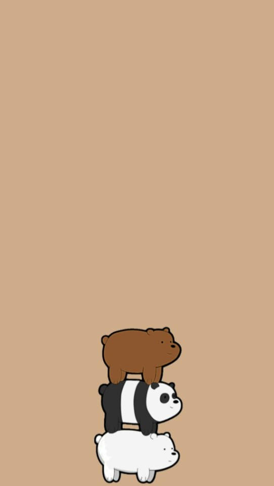 We Bare Bears 桌布 壁紙 — 三隻卡通熊垂直堆疊在純色棕褐色背景上，採用極簡設計。