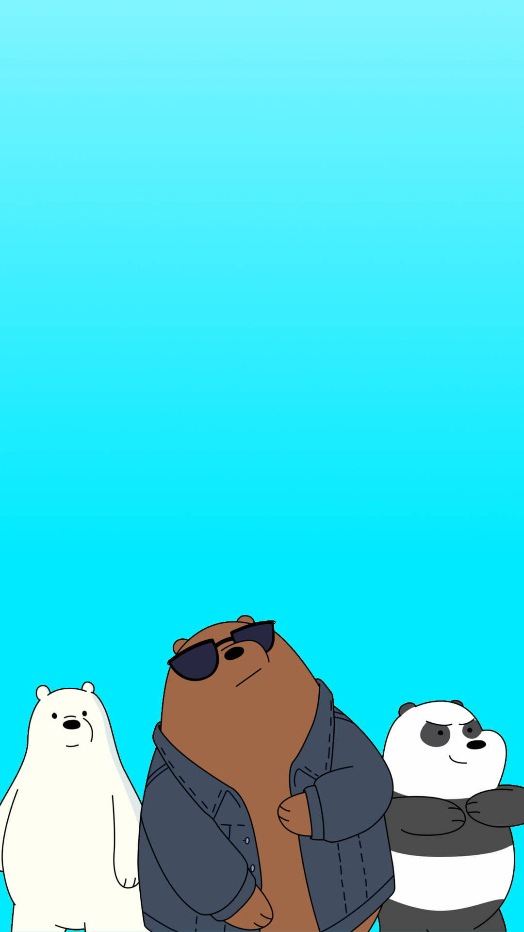 We Bare Bears 桌布 壁紙 — 三隻卡通熊站在純青色背景前，其中一隻戴著太陽眼鏡和外套。