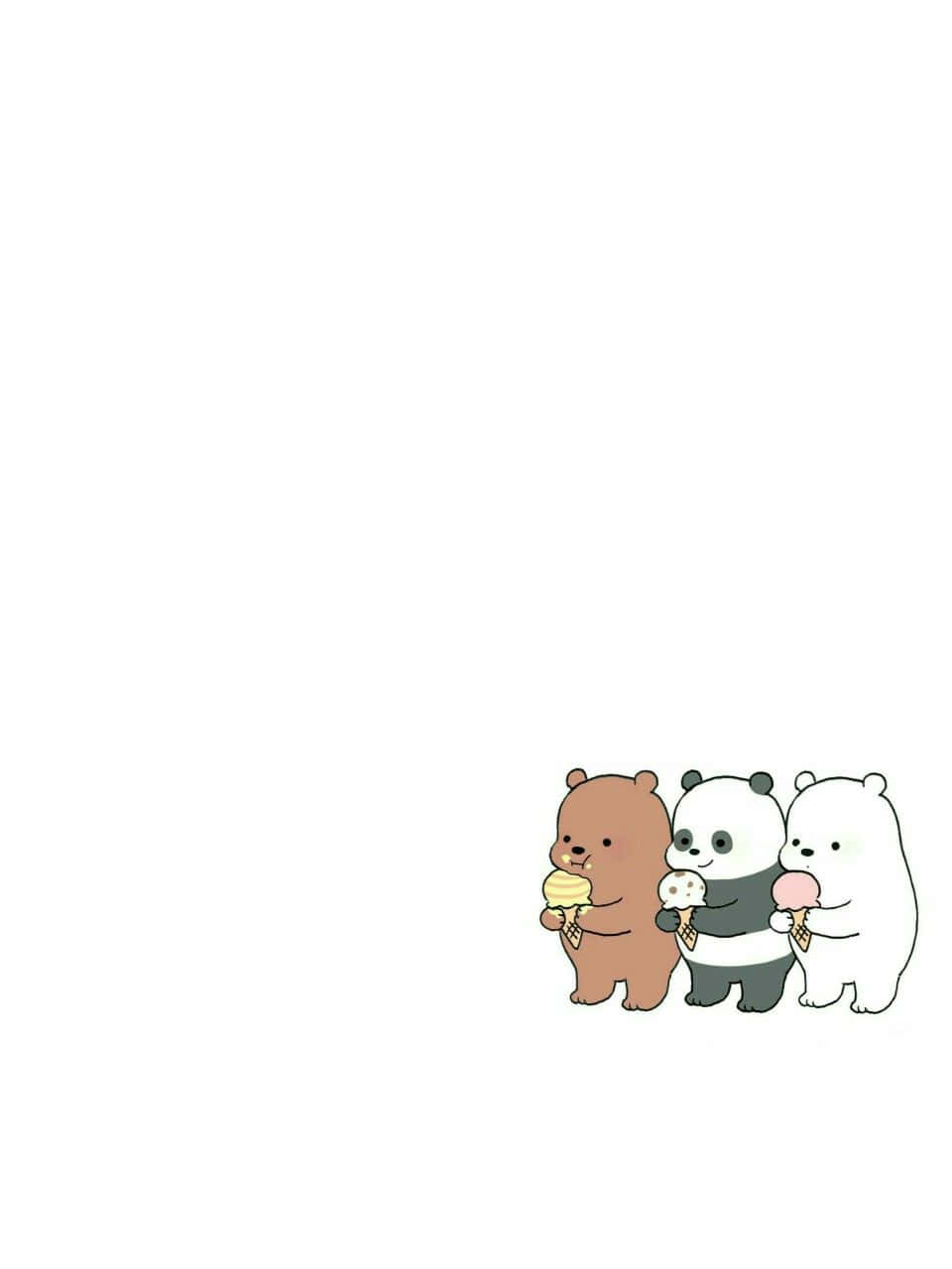 Kawaii Bear 桌布 壁紙 — 三隻可愛嘅卡通熊仔企喺一齊，喺純白色背景前攞住雪糕筒。